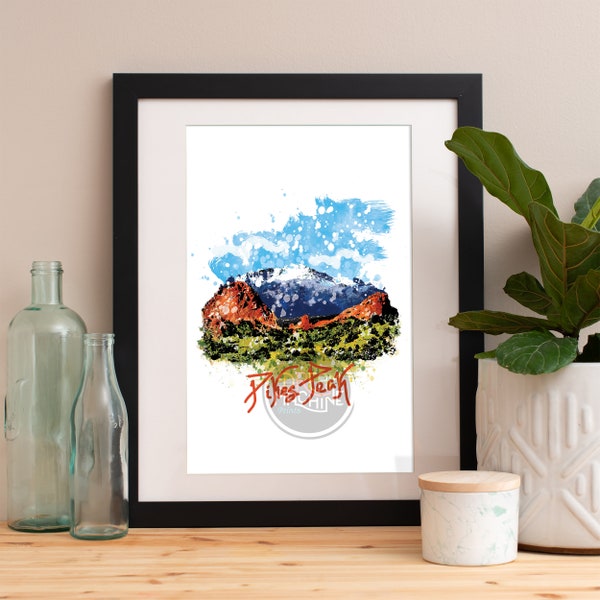 Pike’s Peak Print, Pike’s Peak Skyline, Pike’s Peak Art, Pike’s Peak Poster, Pike’s Peak Watercolor, Pike’s Peak Art Print, Pike’s Peak Map