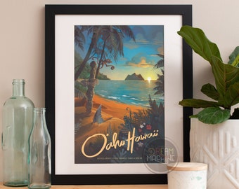 Hawaii North Shore Travel Poster, Hawaii Art, Hawaii Wall Art, Hawaii Print, Hawaii Painting, Beach Decor, Beach Art, Beach Print