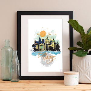 Des Moines Skyline Watercolor Art Print: Iowa Cityscape Poster