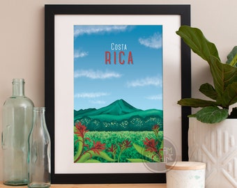 Costa Rica Watercolor Art Print: Tropical Landscape Poster