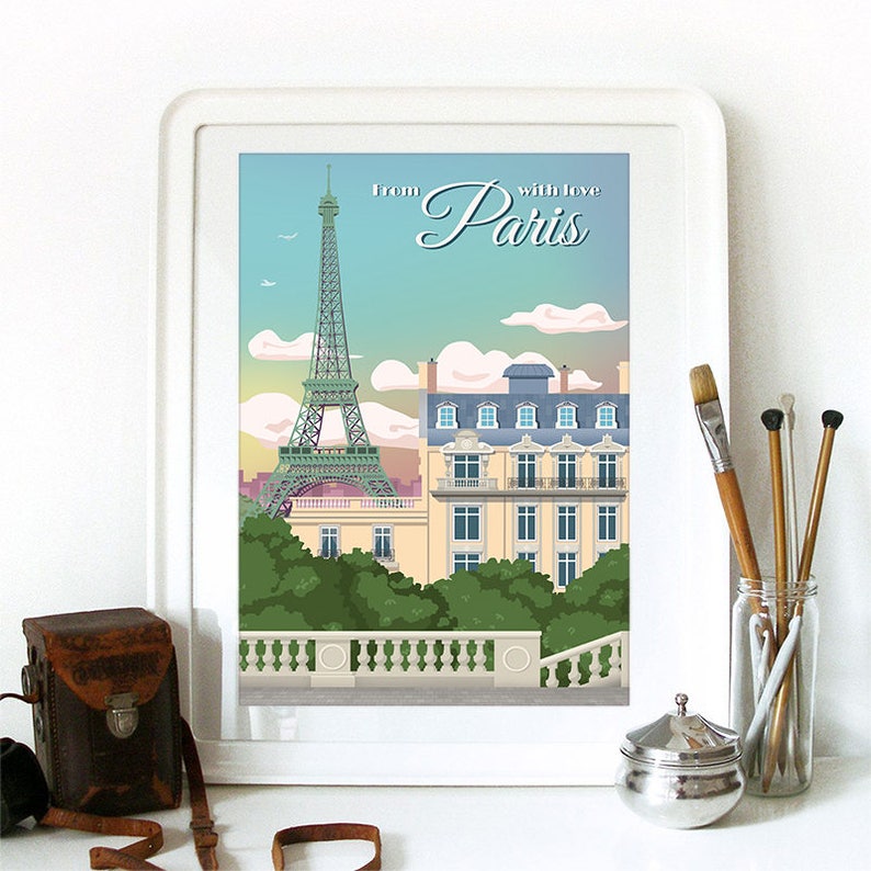 Paris Print, Paris Skyline, Paris Art, Paris Poster, Paris Watercolor, Paris Art, Paris Map, Paris Wall Art, France Art image 2