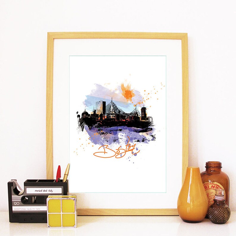 Boston Map Boston Poster Boston Art Boston Art Boston Skyline Boston Print Boston Wall Art Massachusetts Art Boston Watercolor