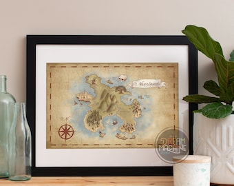 Lámina artística del mapa de Nunca Jamás, decoración infantil de Peter Pan de Disney