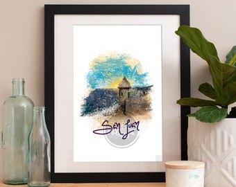San Juan Watercolor Art Print: Coastal Skyline Poster