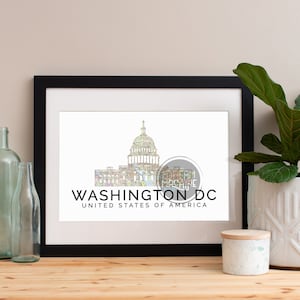 Washington DC Print, Washington DC Skyline, Washington DC Art, Washington Poster, Washington Aquarelle, Washington Art Print