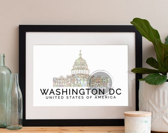 Washington DC Print, Washington DC Skyline, Washington DC Art, Washington Poster, Washington Watercolor, Washington Art Print