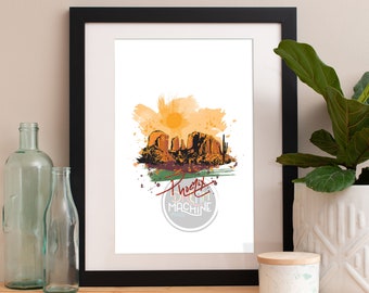 Phoenix skyline aquarel kunstafdruk: woestijnlandschap poster