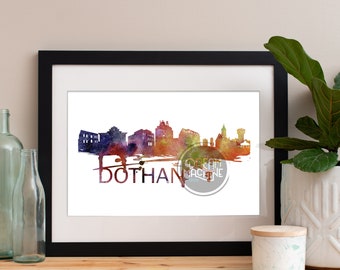 Dothan Watercolor Skyline, Dothan Skyline, Dothan Art, Dothan Poster, Dothan Print, Dothan Art, Dothan Map, Dothan Wall Art, Alabama Art