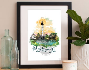 Plakat z latarnią morską Port St. Joe: panorama Florydy