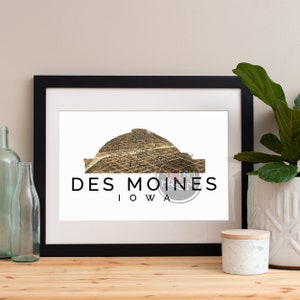Des Moines Print, Des Moines Skyline, Des Moines Art, Des Moines Poster, Des Moines Aquarelle, Des Moines Art Print, Des Moines Map, Iowa