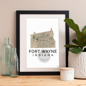 Fort Wayne Indiana Map Art Print: City Skyline Watercolor Poster