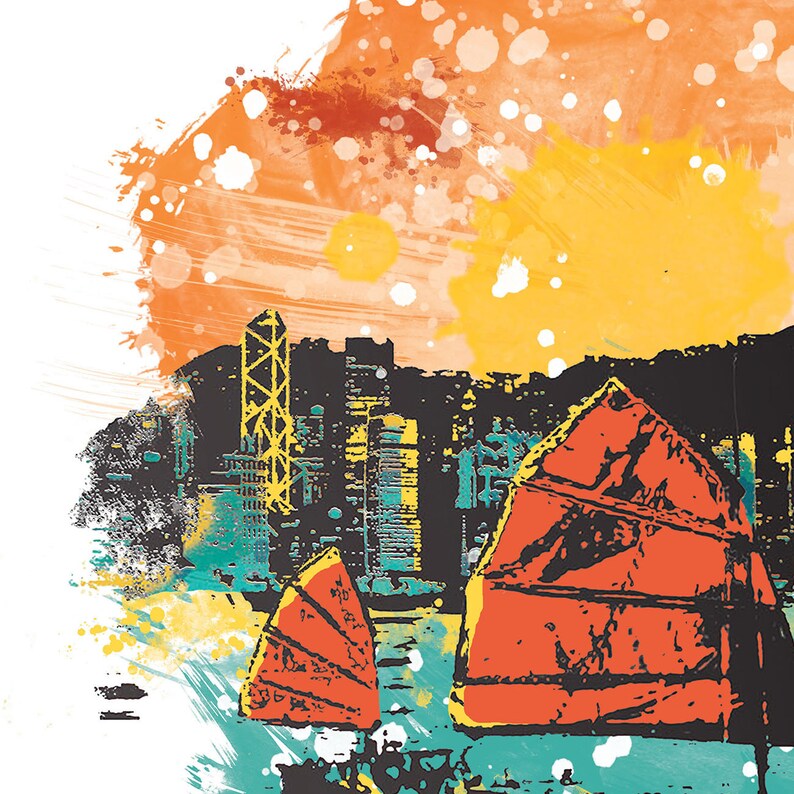 Hong Kong Print Hong Kong Skyline Hong Kong Art Hong Kong Etsy