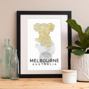 Melbourne Map Art Print: Koala Silhouette Watercolor Poster