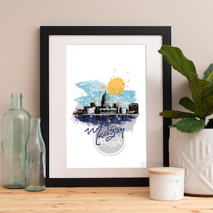 Madison Skyline Watercolor Art Print: Cityscape Poster