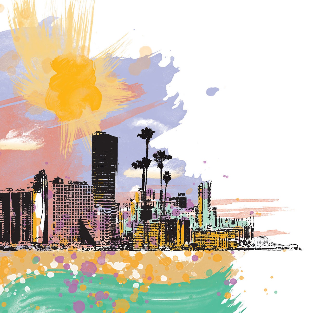 Miami Print, Miami Skyline, Miami Art, Miami Poster, Miami Watercolor