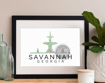 Savannah Skyline Watercolor Map Art Print