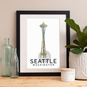 Seattle Skyline Watercolor Art Print: Pacific Northwest Wall Art
