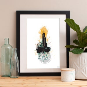 Chicago Print, Chicago Skyline, Chicago Art, Chicago Poster, Chicago Watercolor, Chicago Art, Chicago Map, Chicago Wall Art, Illinois Art