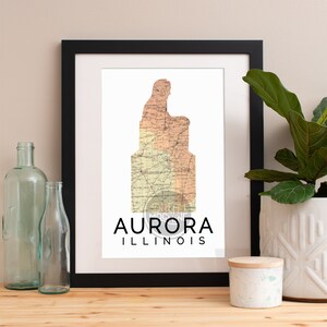 Aurora Illinois Map Art Print: Watercolor Skyline Poster