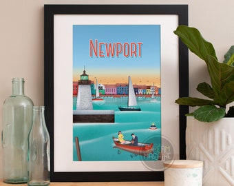 Newport Print, Newport Skyline, Newport Art, Newport Poster, Newport Watercolor, Newport Art Print, Newport Map, Newport Rhode Island