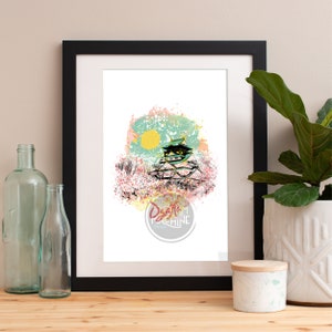 Osaka Castle Watercolor Print: Japan Skyline Art
