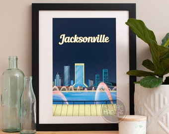 Jacksonville Print, Jacksonville Skyline, Jacksonville Art, Jacksonville Poster, Jacksonville Aquarelle, Jacksonville Art, Jacksonville