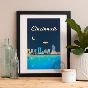 Cincinnati Print, Cincinnati Skyline, Cincinnati Art, Cincinnati Poster, Cincinnati Watercolor, Cincinnati Art, Cincinnati Map, Cincinnati image 1