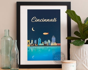 Cincinnati Print, Cincinnati Skyline, Cincinnati Art, Cincinnati Poster, Cincinnati Aquarelle, Cincinnati Art, Cincinnati Map, Cincinnati