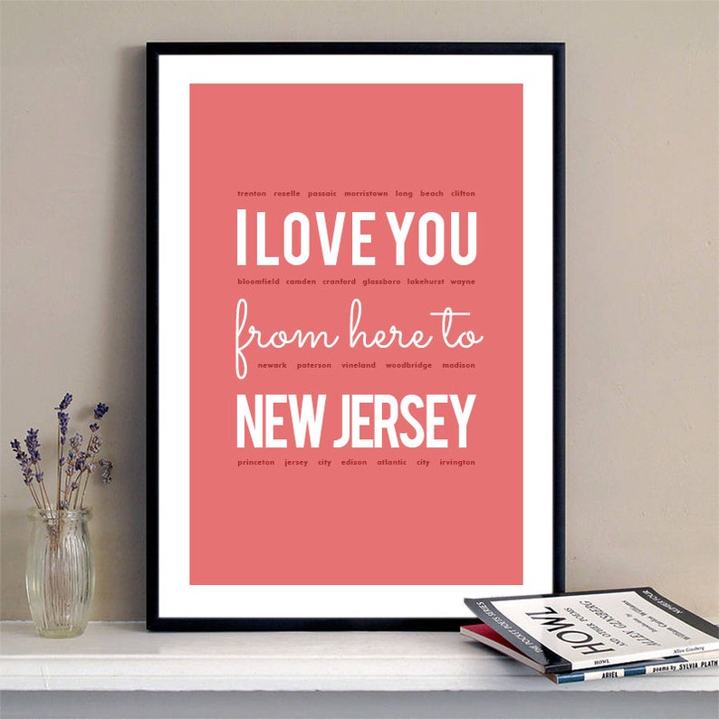 New Jersey Watercolor I love you from here to New Jersey New Jersey Print New Jersey Art New Jersey Poster New Jersey Skyline