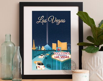 Impression d'art aquarelle sur la ligne d'horizon de Las Vegas : art mural Nevada