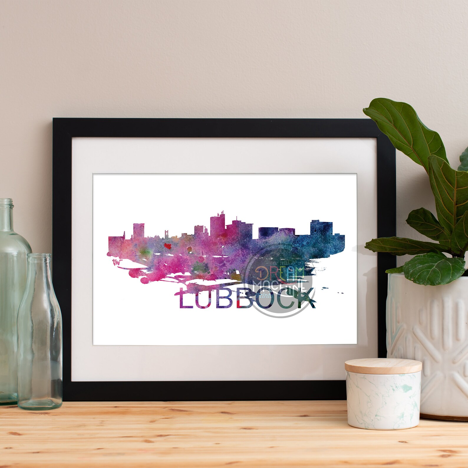 Lubbock Watercolor Skyline Lubbock Skyline Lubbock Art Etsy
