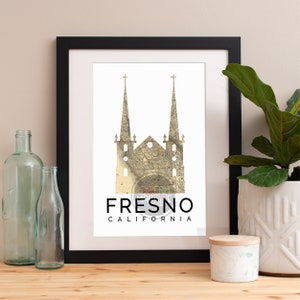 Fresno Print, Fresno Skyline, Fresno Art, Fresno Poster, Fresno Watercolor, Fresno Art Print, Fresno Map, Fresno Wall Art, Fresno California