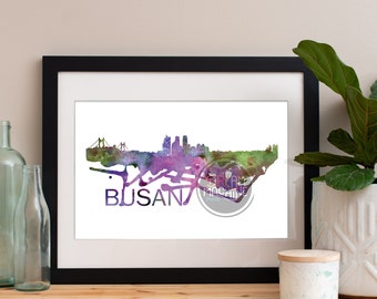 Busan Watercolor Skyline, Busan Skyline, Busan Art, Busan Poster, Busan Print, Busan Art, Busan Map, Busan Wall Art, Korea Art
