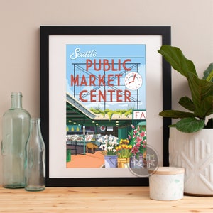 Pikes Place Market Seattle Print, Pikes Place Market Art Poster, Seattle Art Print, Pikes Place Market Wall Art