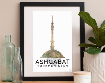 Ashgabat Print, Ashgabat Skyline, Ashgabat Art, Ashgabat Poster, Ashgabat Watercolor, Ashgabat Art Print, Ashgabat Map, Ashgabat Wall Art