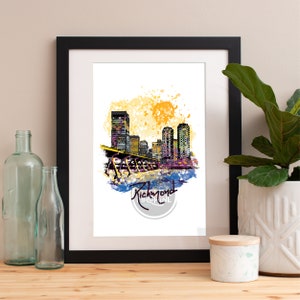 Richmond Skyline Watercolor Art Print: Archival Quality Paper