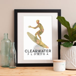 Clearwater Florida Map Art Print: Watercolor Skyline Poster