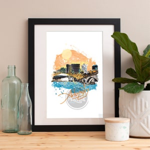Arlington Skyline Watercolor Art Print: Cityscape Poster