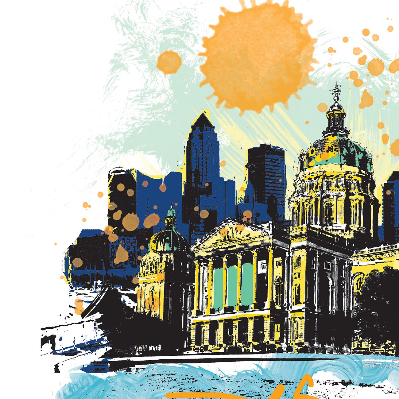 Des Moines Print, Des Moines Skyline, Des Moines Art, Des Moines Poster