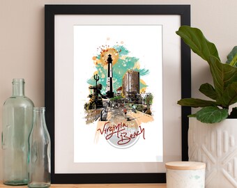 Virginia Beach Skyline Art Print: Archival Quality Paper