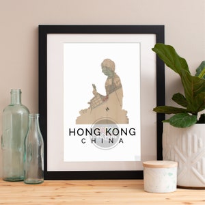 Hong Kong Map Art Print: Watercolor Skyline Poster
