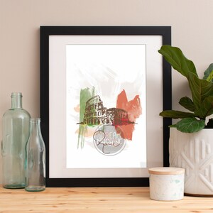 Rome Colosseum Watercolor Print: Italy Skyline Wall Art