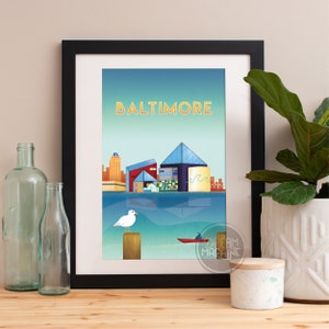 Baltimore Skyline Watercolor Art Print: Cityscape Poster