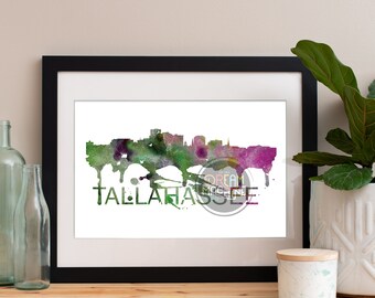 Tallahassee Watercolor Skyline, Tallahassee Skyline, Tallahassee Art, Tallahassee Poster, Tallahassee Print, Tallahassee Art, Tallahassee