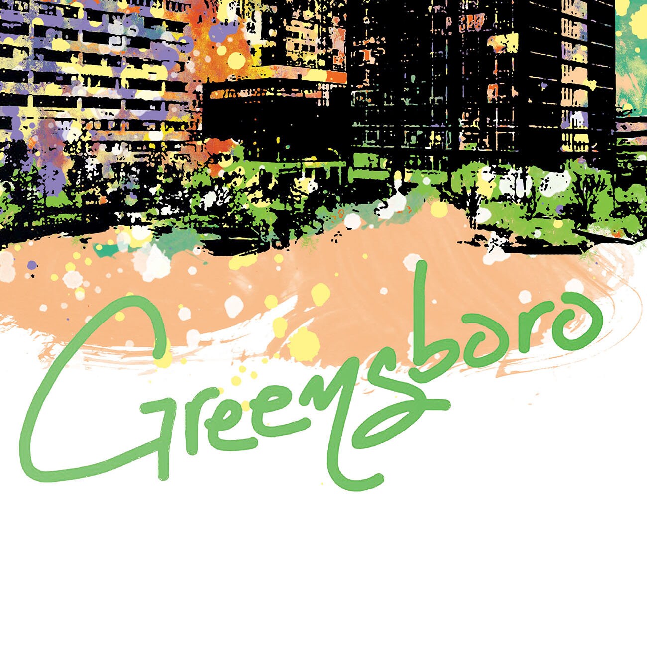 Greensboro Print, Greensboro Skyline, Greensboro Art, Greensboro Poster