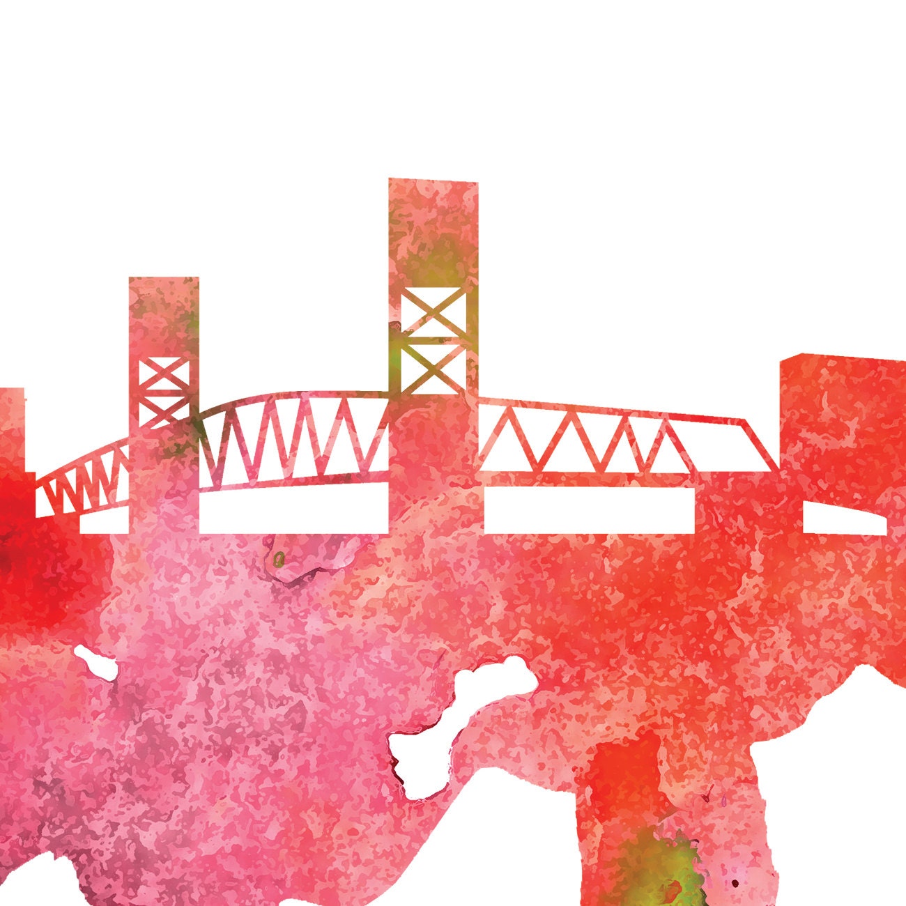 Jacksonville Watercolor Skyline, Jacksonville Skyline, Jacksonville Art