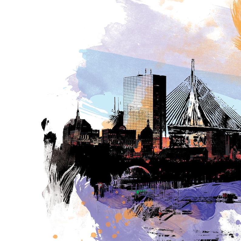 Boston Map Boston Poster Boston Art Boston Art Boston Skyline Boston Print Boston Wall Art Massachusetts Art Boston Watercolor
