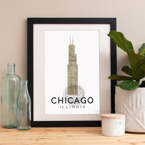 Chicago Print, Chicago Skyline, Chicago Art, Chicago Poster, Chicago Aquarel, Chicago Art Print, Chicago Kaart, Chicago Wall Art, Ohio Art
