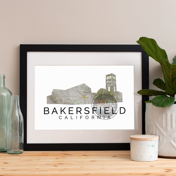 Bakersfield Print, Bakersfield Skyline, Bakersfield Art, Bakersfield Poster, Bakersfield Watercolor, Bakersfield Art Print, Bakersfield Map