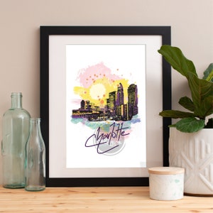 Charlotte Skyline Watercolor Art Print: Cityscape Poster